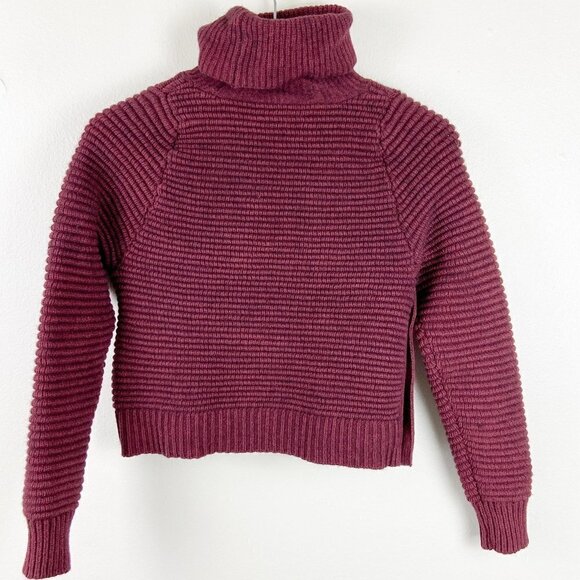 MADEWELL | Side-Button Turtleneck Sweater Thick Chunky Textured Burgundy XXS - Picture 2 of 6